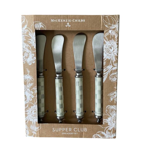 Brand New Mackenzie-Childs Sterling Check Supper Club Spreaders Set - Picture 2 of 6